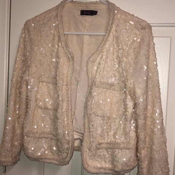 Jackets & Blazers - Beige offwhite Sparkle Sequin blazer light jacket
